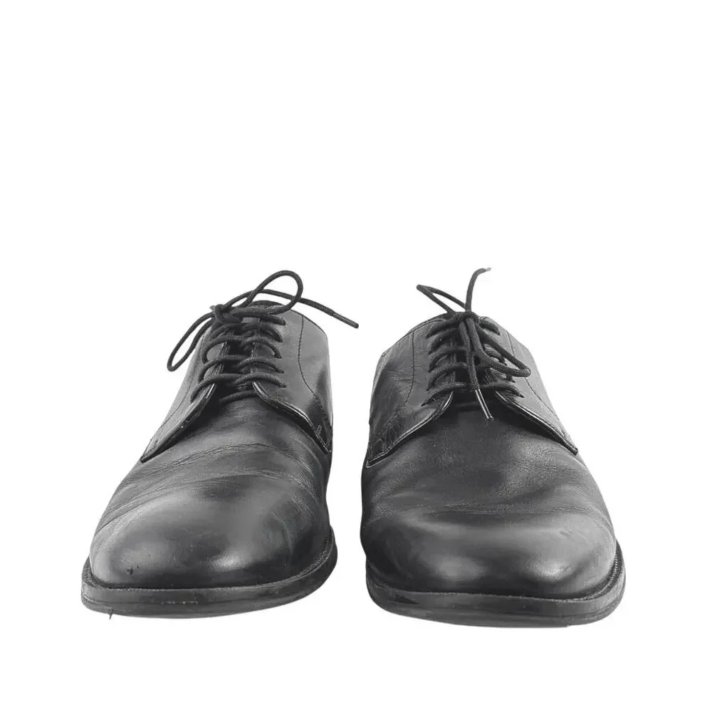 The Black Tux Men's Black Leather Low Top Almond Toe Lace Up Oxford Shoes 11